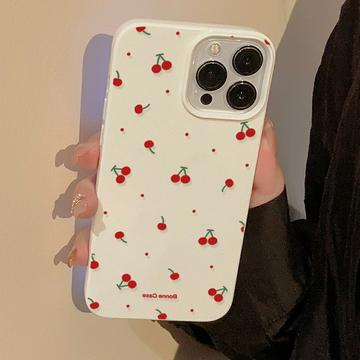 iPhone 16 Pro Max TPU-cover med kirsebærmønster - Hvid