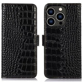 iPhone 16 Pro Max Crocodile Series Læderpung med RFID - Sort