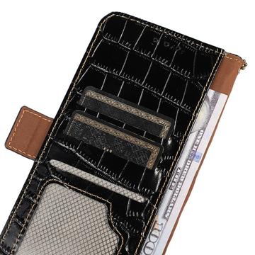 iPhone 16 Pro Max Crocodile Series Læderpung med RFID - Sort