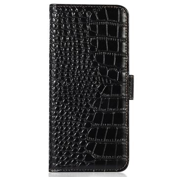 iPhone 16 Pro Max Crocodile Series Læderpung med RFID - Sort