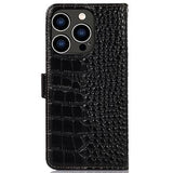 iPhone 16 Pro Max Crocodile Series Læderpung med RFID - Sort