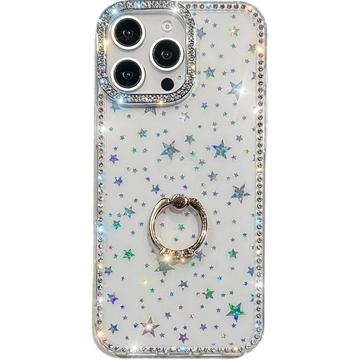 iPhone 16 Pro Max CrystalGlow Hybrid Cover med Ringholder - stjerner / gennemsigtig
