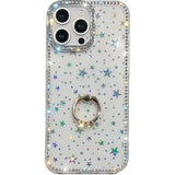 iPhone 16 Pro Max CrystalGlow Hybrid Cover med Ringholder - stjerner / gennemsigtig