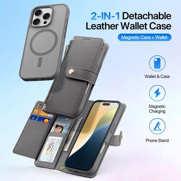 iPhone 16 Pro Max Dux Ducis Lawa Pung læderetui med magnetisk låg - grå