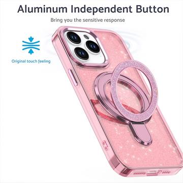 iPhone 16 Pro Max Glitter Hybrid Cover med Kickstand - MagSafe-kompatibel - Pink