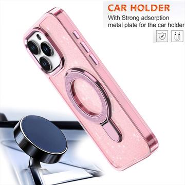 iPhone 16 Pro Max Glitter Hybrid Cover med Kickstand - MagSafe-kompatibel - Pink