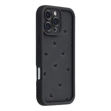 iPhone 16 Pro Max stødsikkert TPU-cover med hjertemønster og forhøjede kanter - sort