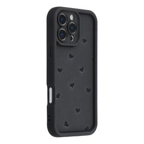 iPhone 16 Pro Max stødsikkert TPU-cover med hjertemønster og forhøjede kanter - sort