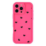 iPhone 16 Pro Max stødsikkert TPU-cover med hjertemønster og forhøjede kanter - Hot Pink
