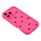 iPhone 16 Pro Max stødsikkert TPU-cover med hjertemønster og forhøjede kanter - Hot Pink