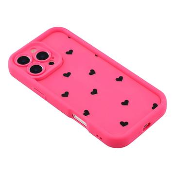 iPhone 16 Pro Max stødsikkert TPU-cover med hjertemønster og forhøjede kanter - Hot Pink