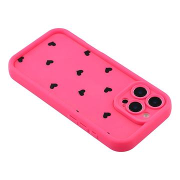 iPhone 16 Pro Max stødsikkert TPU-cover med hjertemønster og forhøjede kanter - Hot Pink