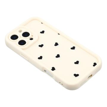 iPhone 16 Pro Max stødsikkert TPU-cover med hjertemønster og forhøjede kanter - hvid