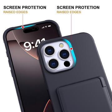 iPhone 16 Pro Max Hybrid Cover med Spejl og Kortholder - Sort