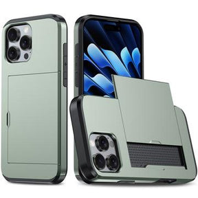 iPhone 16 Pro Max Hybrid Cover med Glidende Kortslot - Army Grøn