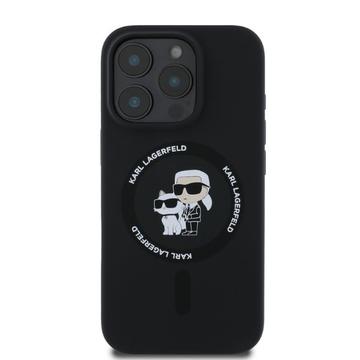 iPhone 16 Pro Max Karl Lagerfeld Karl and Choupette MagSafe Cover i flydende silikone - Sort