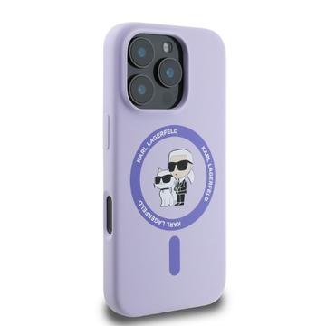 iPhone 16 Pro Max Karl Lagerfeld Karl and Choupette MagSafe cover i flydende silikone - Lilla