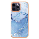 iPhone 16 Pro Max Marmormønster Galvaniseret IMD TPU Cover - Blå