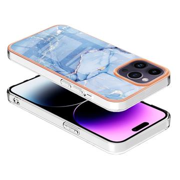 iPhone 16 Pro Max Marmormønster Galvaniseret IMD TPU Cover - Blå