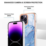 iPhone 16 Pro Max Marmormønster Galvaniseret IMD TPU Cover - Blå