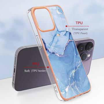 iPhone 16 Pro Max Marmormønster Galvaniseret IMD TPU Cover - Blå
