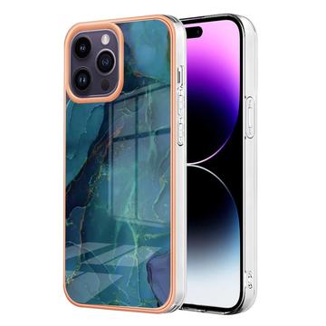 iPhone 16 Pro Max Marmormønster Galvaniseret IMD TPU Cover - Grøn