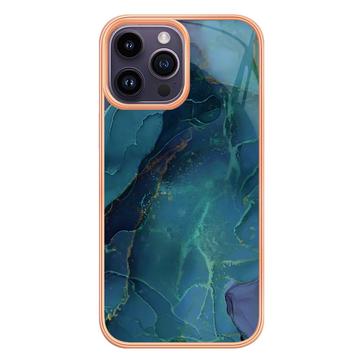 iPhone 16 Pro Max Marmormønster Galvaniseret IMD TPU Cover - Grøn