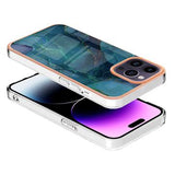 iPhone 16 Pro Max Marmormønster Galvaniseret IMD TPU Cover - Grøn