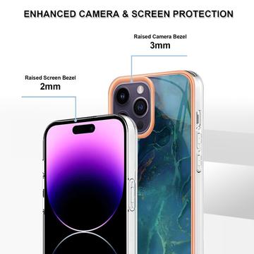 iPhone 16 Pro Max Marmormønster Galvaniseret IMD TPU Cover - Grøn