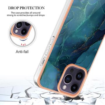 iPhone 16 Pro Max Marmormønster Galvaniseret IMD TPU Cover - Grøn