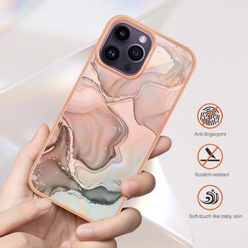 iPhone 16 Pro Max Marmormønster Galvaniseret IMD TPU Cover - Grøn