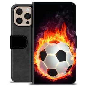 iPhone 16 Pro Max Premium Flip Cover med Pung - Fodbold Flamme