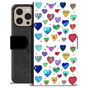 iPhone 16 Pro Max Premium Flip Cover med Pung - Hjerter