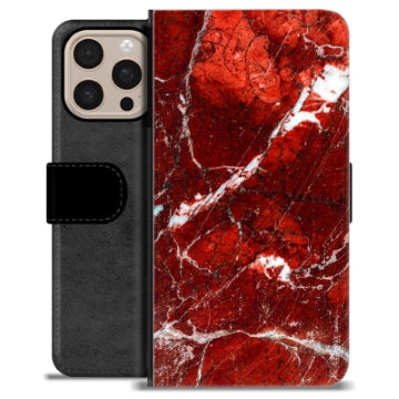 iPhone 16 Pro Max Premium Flip Cover med Pung - Rød Marmor