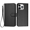iPhone 16 Pro Max Premium Wallet-etui med rem - kulfiberstruktur - kulsort