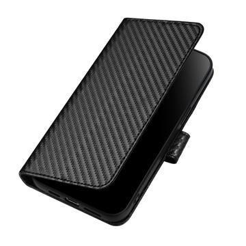 iPhone 16 Pro Max Premium Wallet-etui med rem - kulfiberstruktur - kulsort