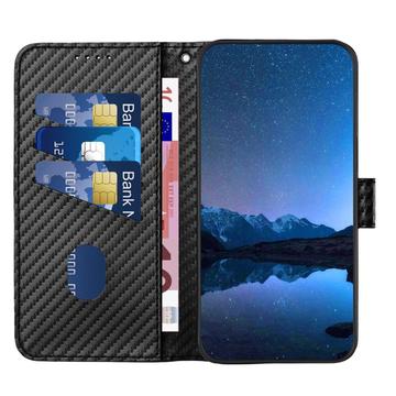 iPhone 16 Pro Max Premium Wallet-etui med rem - kulfiberstruktur - kulsort