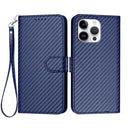 iPhone 16 Pro Max Premium Wallet-etui med rem - kulfiberstruktur - Kulstofblå