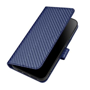 iPhone 16 Pro Max Premium Wallet-etui med rem - kulfiberstruktur - Kulstofblå