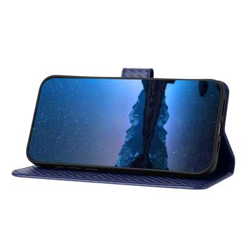 iPhone 16 Pro Max Premium Wallet-etui med rem - kulfiberstruktur - Kulstofblå
