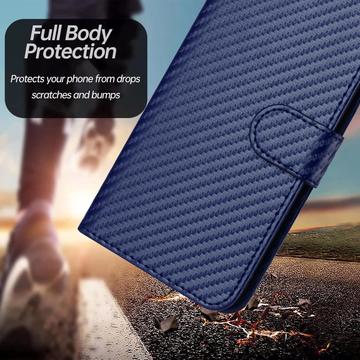 iPhone 16 Pro Max Premium Wallet-etui med rem - kulfiberstruktur - Kulstofblå