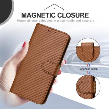 iPhone 16 Pro Max Premium Wallet-etui med rem - kulfiberstruktur - Kulstofkaffe