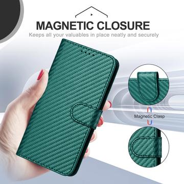 iPhone 16 Pro Max Premium Wallet-etui med rem - kulfiberstruktur - Kulstofgrøn