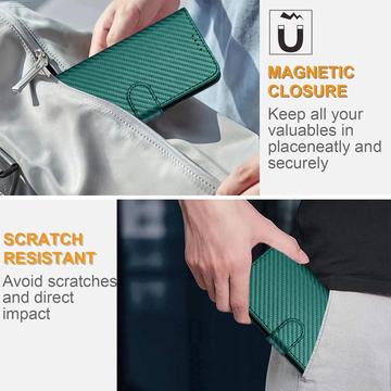 iPhone 16 Pro Max Premium Wallet-etui med rem - kulfiberstruktur - Kulstofgrøn