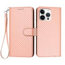 iPhone 16 Pro Max Premium Wallet-etui med rem - kulfiberstruktur - Kulstoflyserød