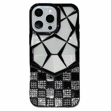 iPhone 16 Pro Max Rhinestone cover med geometrisk diamantmønster - Sort