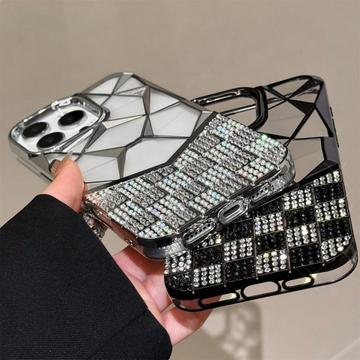 iPhone 16 Pro Max Rhinestone cover med geometrisk diamantmønster - Sort