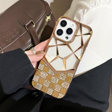 iPhone 16 Pro Max Rhinestone cover med geometrisk diamantmønster - Guld