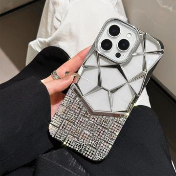 iPhone 16 Pro Max Rhinestone cover med geometrisk diamantmønster - Sølv
