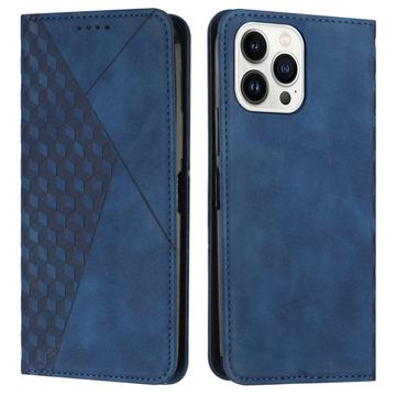 iPhone 16 Pro Max Rombe Mønster Pung Cover med magnetisk lukning - Blå